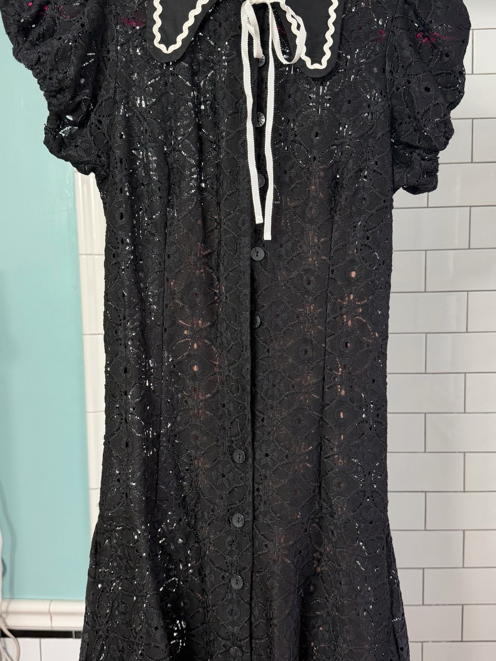 Kimchi Blue Black Eyelet Mini Dress with White Trim Collar